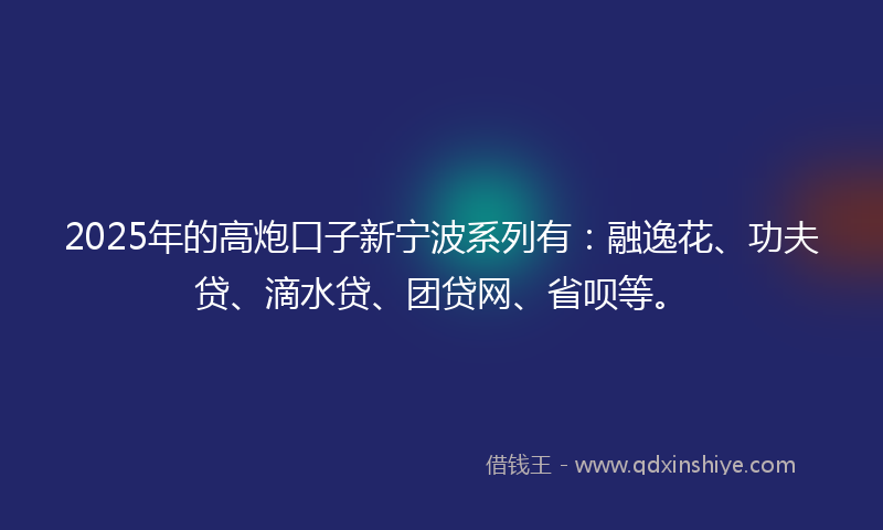 2025年的高炮口子新宁波系列有：融逸花、功夫贷、滴水贷、团贷网、省呗等。