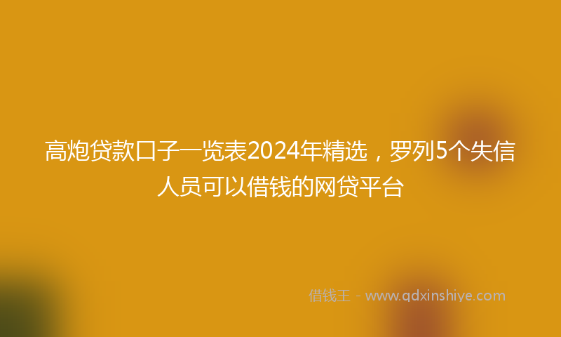 高炮贷款口子一览表2024年精选，罗列5个失信人员可以借钱的网贷平台