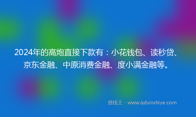 2024年的高炮直接下款有：小花钱包、读秒贷、京东金融、中原消费金融、度小满金融等。