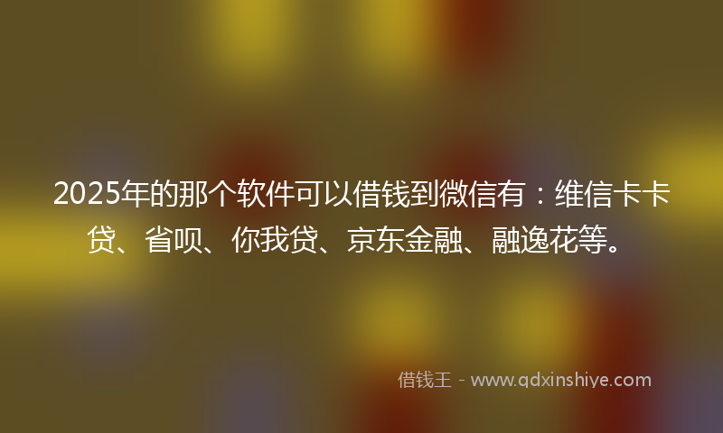 2025年的那个软件可以借钱到微信有：维信卡卡贷、省呗、你我贷、京东金融、融逸花等。