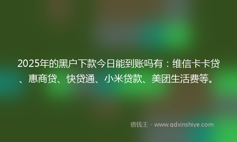2025年的黑户下款今日能到账吗有：维信卡卡贷、惠商贷、快贷通、小米贷款、美团生活费等。