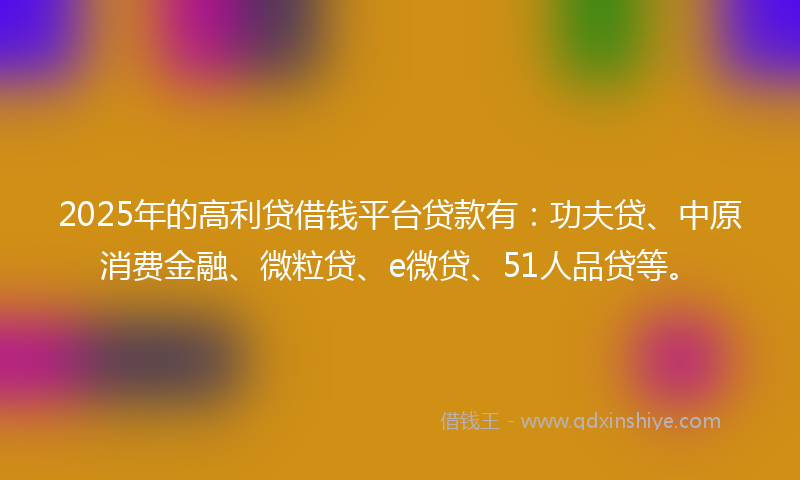 2025年的高利贷借钱平台贷款有：功夫贷、中原消费金融、微粒贷、e微贷、51人品贷等。