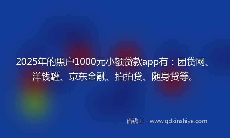2025年的黑户1000元小额贷款app有：团贷网、洋钱罐、京东金融、拍拍贷、随身贷等。