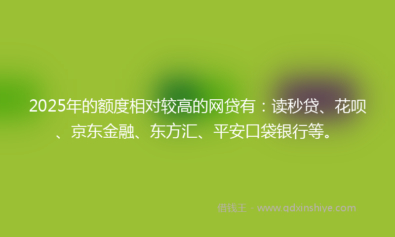2025年的额度相对较高的网贷有：读秒贷、花呗、京东金融、东方汇、平安口袋银行等。