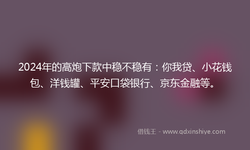 2024年的高炮下款中稳不稳有：你我贷、小花钱包、洋钱罐、平安口袋银行、京东金融等。