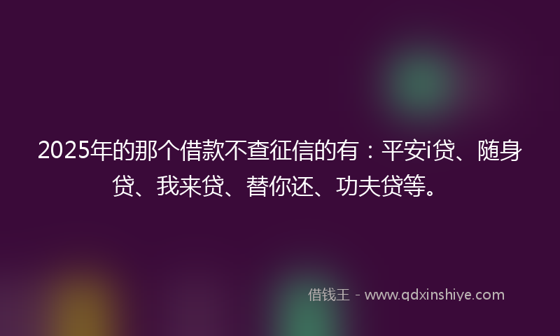 2025年的那个借款不查征信的有：平安i贷、随身贷、我来贷、替你还、功夫贷等。