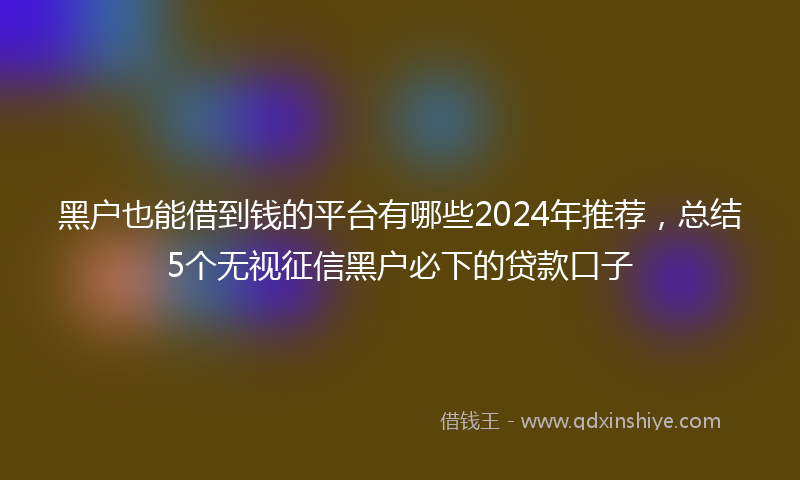 黑户也能借到钱的平台有哪些2024年推荐，总结5个无视征信黑户必下的贷款口子
