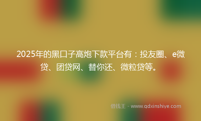 2025年的黑口子高炮下款平台有：投友圈、e微贷、团贷网、替你还、微粒贷等。