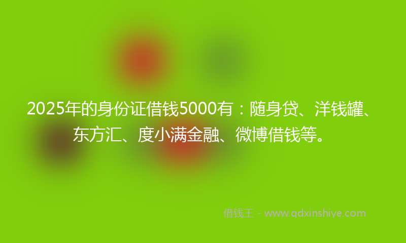 2025年的身份证借钱5000有：随身贷、洋钱罐、东方汇、度小满金融、微博借钱等。