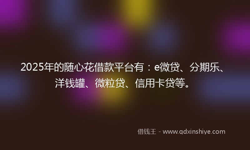 2025年的随心花借款平台有：e微贷、分期乐、洋钱罐、微粒贷、信用卡贷等。