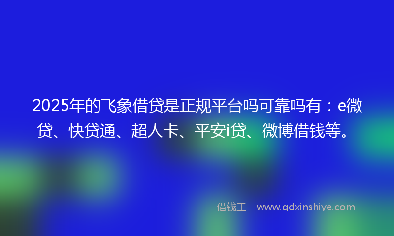 2025年的飞象借贷是正规平台吗可靠吗有：e微贷、快贷通、超人卡、平安i贷、微博借钱等。