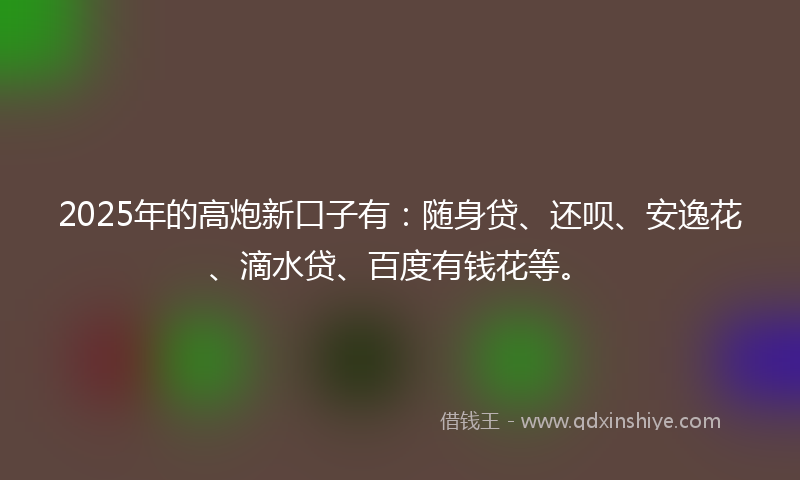 2025年的高炮新口子有：随身贷、还呗、安逸花、滴水贷、百度有钱花等。