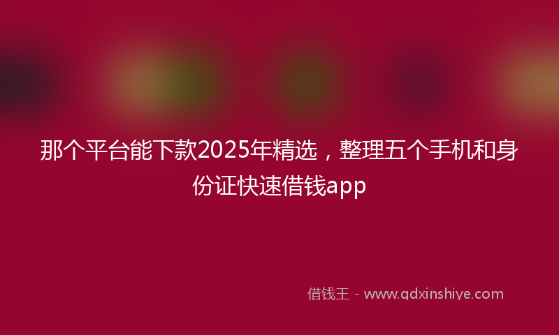 那个平台能下款2025年精选，整理五个手机和身份证快速借钱app