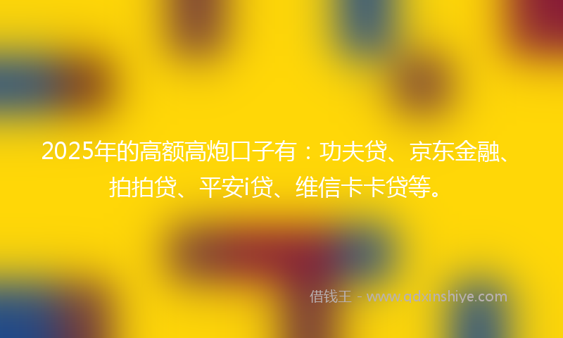 2025年的高额高炮口子有：功夫贷、京东金融、拍拍贷、平安i贷、维信卡卡贷等。