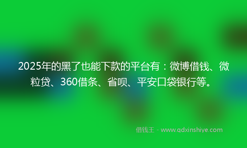 2025年的黑了也能下款的平台有：微博借钱、微粒贷、360借条、省呗、平安口袋银行等。