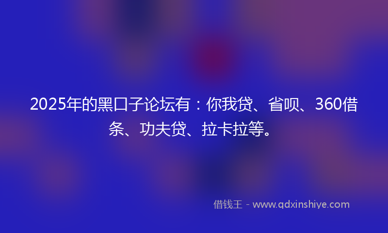 2025年的黑口子论坛有：你我贷、省呗、360借条、功夫贷、拉卡拉等。
