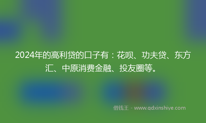 2024年的高利贷的口子有：花呗、功夫贷、东方汇、中原消费金融、投友圈等。