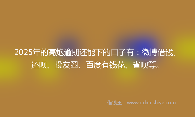2025年的高炮逾期还能下的口子有：微博借钱、还呗、投友圈、百度有钱花、省呗等。