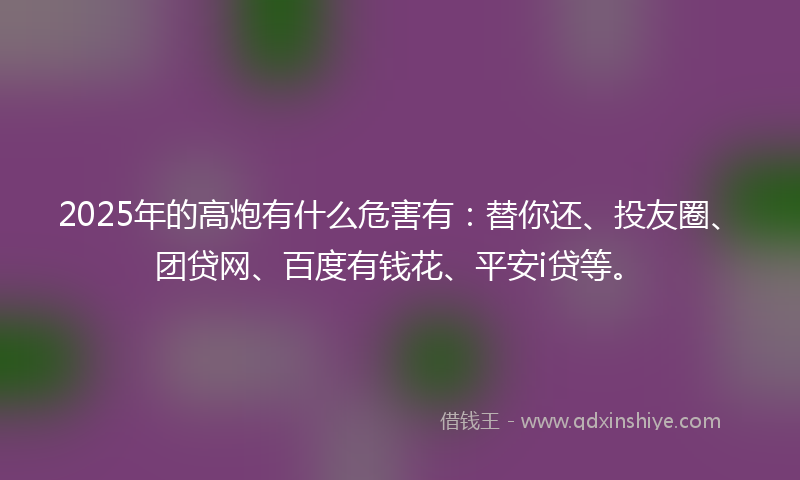 2025年的高炮有什么危害有：替你还、投友圈、团贷网、百度有钱花、平安i贷等。