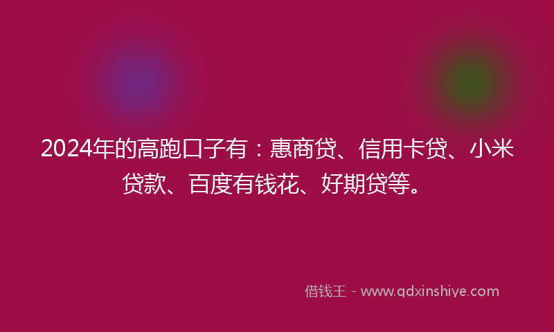 2024年的高跑口子有：惠商贷、信用卡贷、小米贷款、百度有钱花、好期贷等。