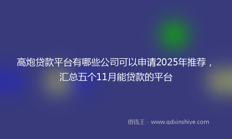 高炮贷款平台有哪些公司可以申请2025年推荐，汇总五个11月能贷款的平台