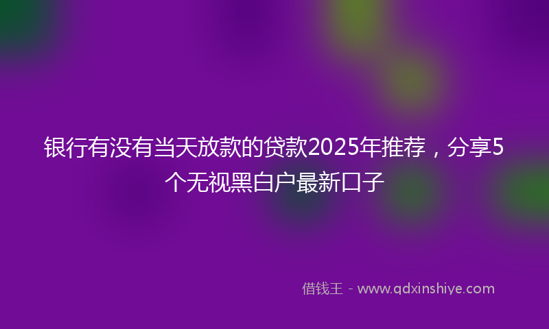 银行有没有当天放款的贷款2025年推荐，分享5个无视黑白户最新口子