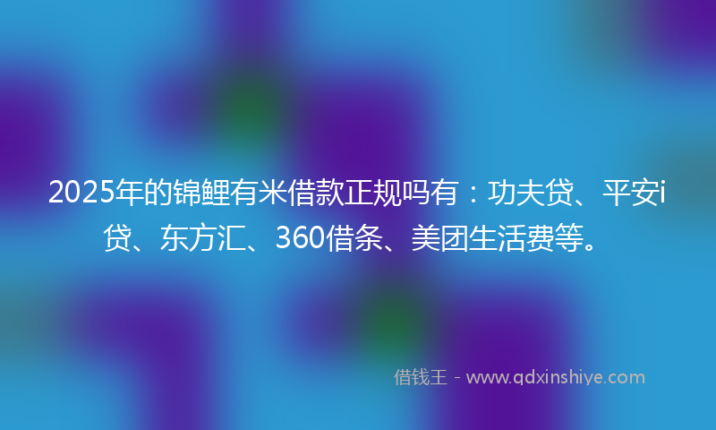 2025年的锦鲤有米借款正规吗有：功夫贷、平安i贷、东方汇、360借条、美团生活费等。
