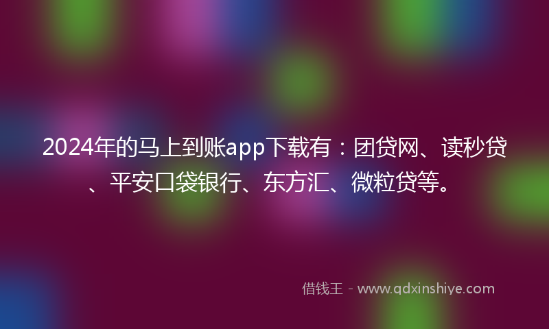 2024年的马上到账app下载有：团贷网、读秒贷、平安口袋银行、东方汇、微粒贷等。