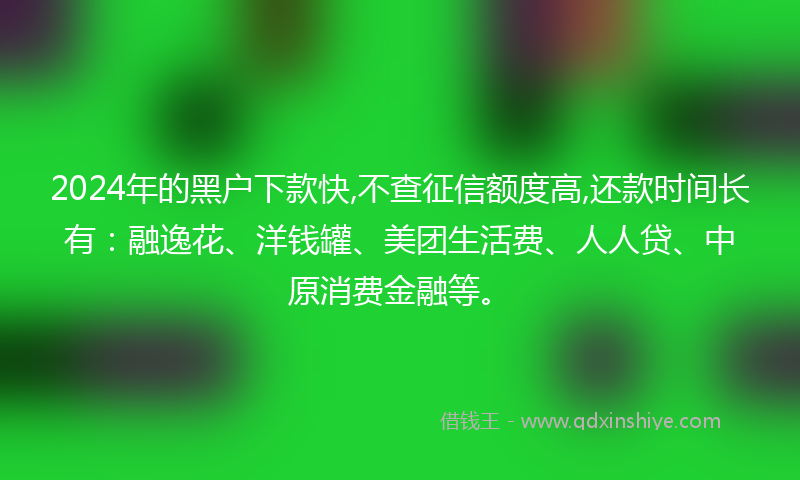 2024年的黑户下款快,不查征信额度高,还款时间长有：融逸花、洋钱罐、美团生活费、人人贷、中原消费金融等。