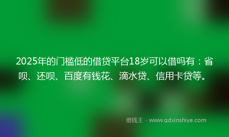 2025年的门槛低的借贷平台18岁可以借吗有：省呗、还呗、百度有钱花、滴水贷、信用卡贷等。