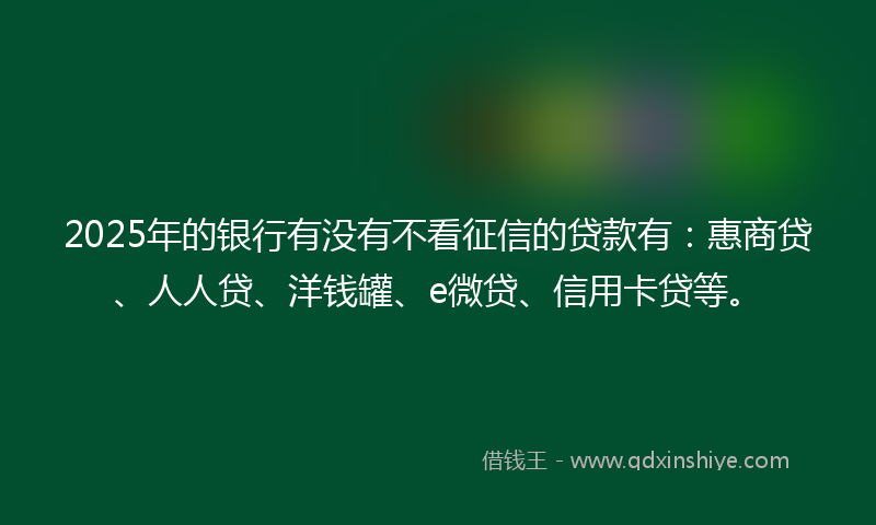 2025年的银行有没有不看征信的贷款有：惠商贷、人人贷、洋钱罐、e微贷、信用卡贷等。