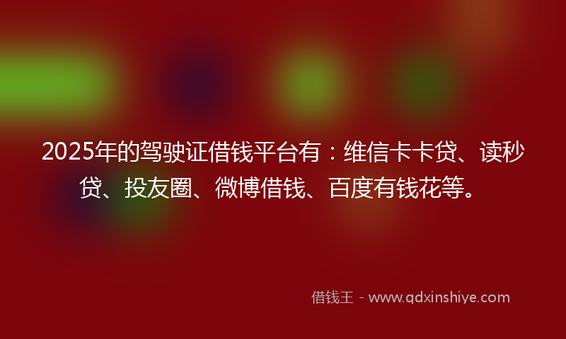 2025年的驾驶证借钱平台有：维信卡卡贷、读秒贷、投友圈、微博借钱、百度有钱花等。