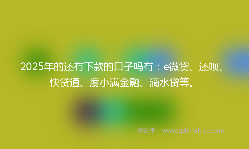 2025年的还有下款的口子吗有：e微贷、还呗、快贷通、度小满金融、滴水贷等。