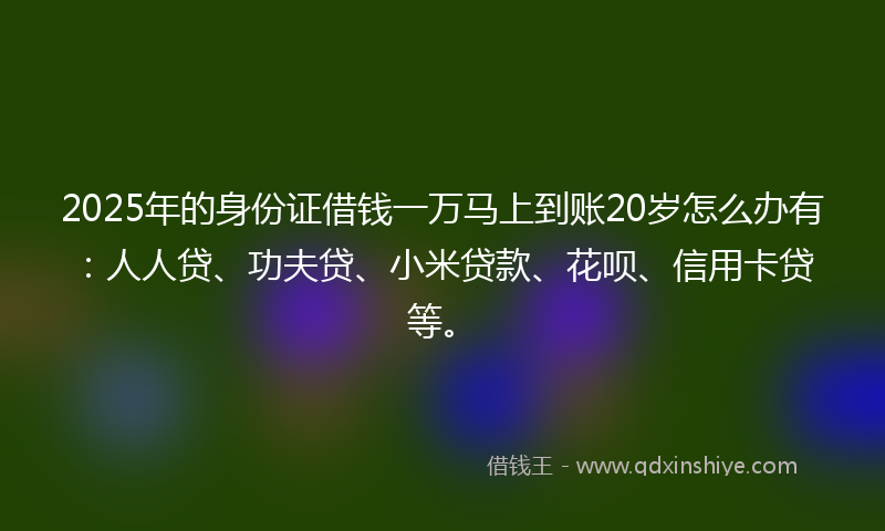 2025年的身份证借钱一万马上到账20岁怎么办有：人人贷、功夫贷、小米贷款、花呗、信用卡贷等。