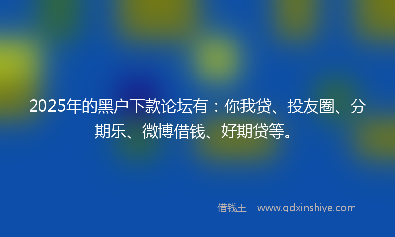 2025年的黑户下款论坛有：你我贷、投友圈、分期乐、微博借钱、好期贷等。