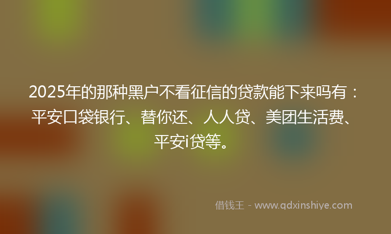 2025年的那种黑户不看征信的贷款能下来吗有：平安口袋银行、替你还、人人贷、美团生活费、平安i贷等。