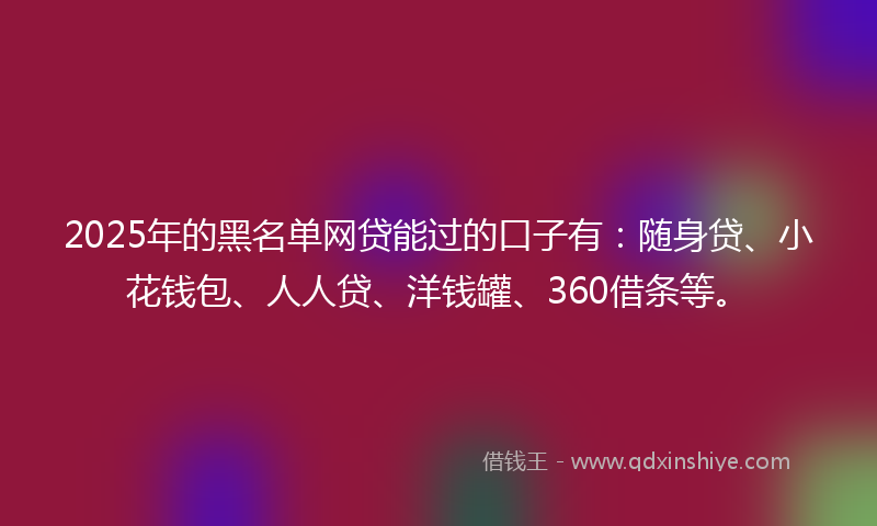 2025年的黑名单网贷能过的口子有：随身贷、小花钱包、人人贷、洋钱罐、360借条等。