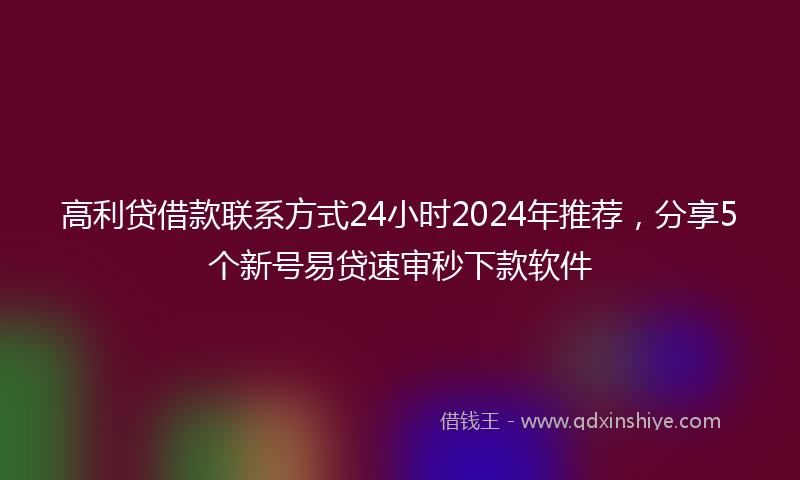 高利贷借款联系方式24小时2024年推荐，分享5个新号易贷速审秒下款软件