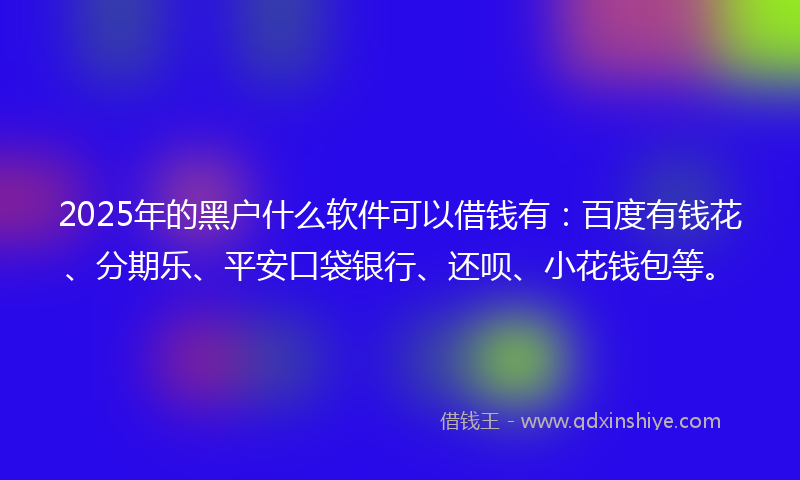2025年的黑户什么软件可以借钱有：百度有钱花、分期乐、平安口袋银行、还呗、小花钱包等。