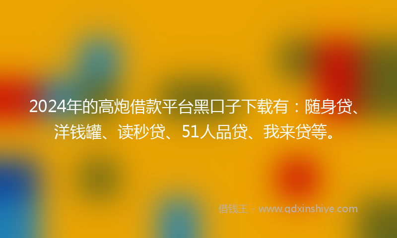 2024年的高炮借款平台黑口子下载有：随身贷、洋钱罐、读秒贷、51人品贷、我来贷等。