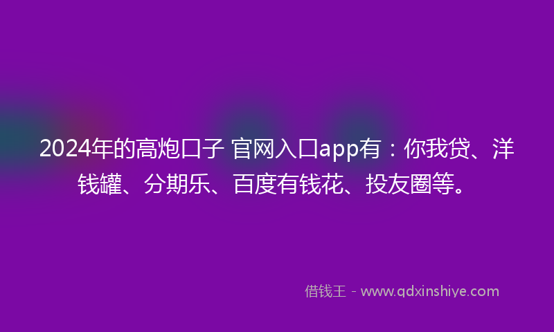 2024年的高炮口子 官网入口app有：你我贷、洋钱罐、分期乐、百度有钱花、投友圈等。