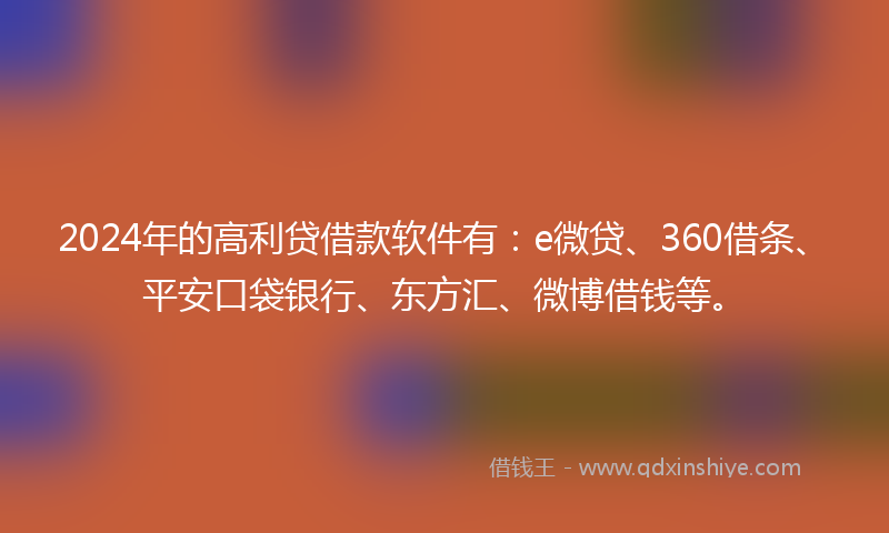2024年的高利贷借款软件有：e微贷、360借条、平安口袋银行、东方汇、微博借钱等。