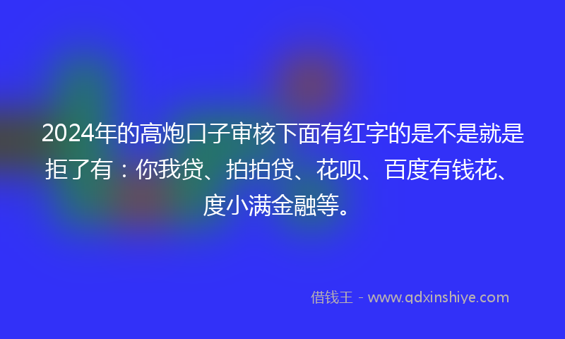 2024年的高炮口子审核下面有红字的是不是就是拒了有：你我贷、拍拍贷、花呗、百度有钱花、度小满金融等。