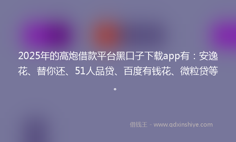 2025年的高炮借款平台黑口子下载app有：安逸花、替你还、51人品贷、百度有钱花、微粒贷等。