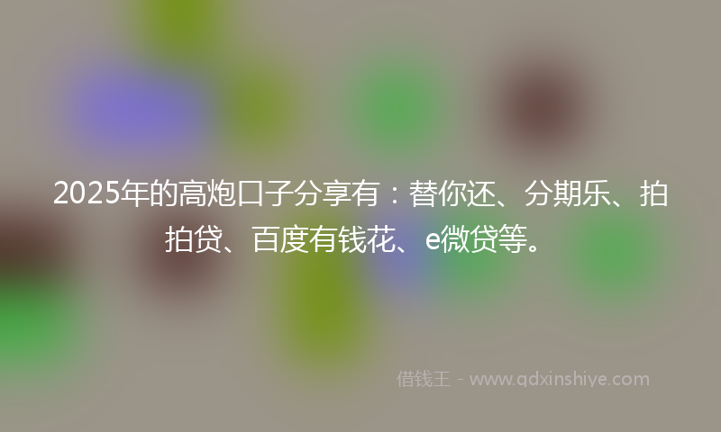 2025年的高炮口子分享有：替你还、分期乐、拍拍贷、百度有钱花、e微贷等。