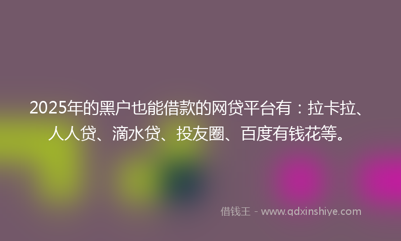 2025年的黑户也能借款的网贷平台有：拉卡拉、人人贷、滴水贷、投友圈、百度有钱花等。