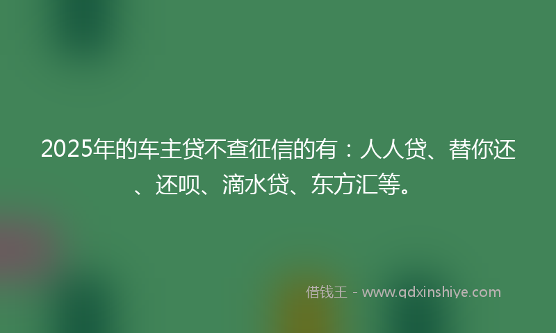 2025年的车主贷不查征信的有：人人贷、替你还、还呗、滴水贷、东方汇等。