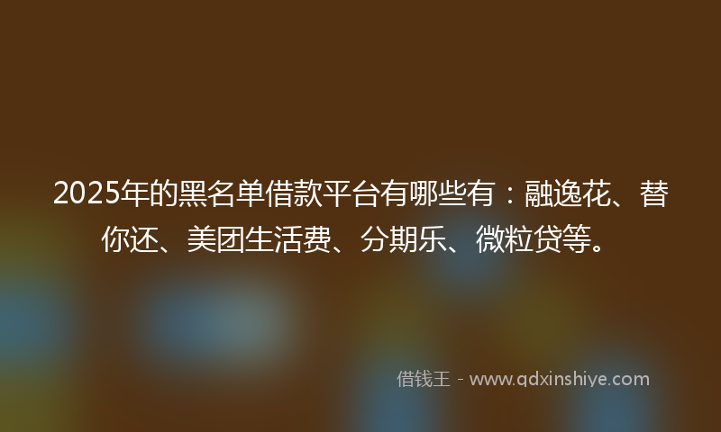 2025年的黑名单借款平台有哪些有：融逸花、替你还、美团生活费、分期乐、微粒贷等。