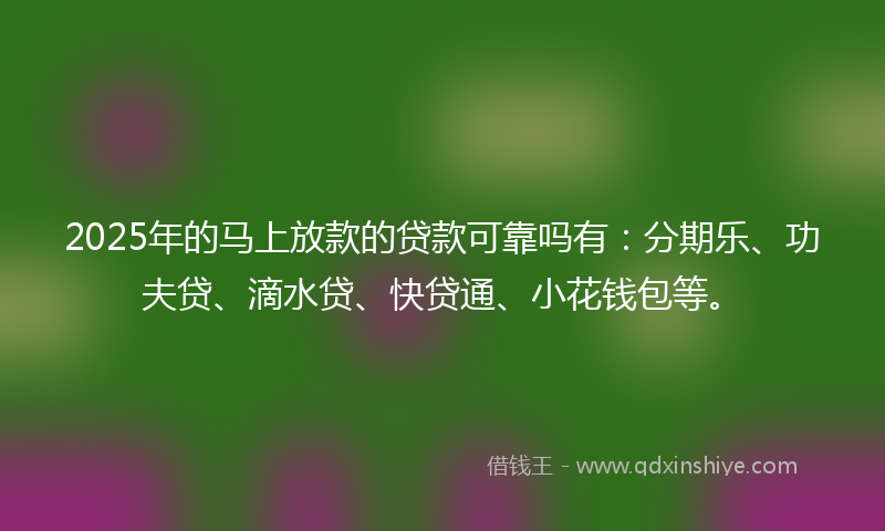 2025年的马上放款的贷款可靠吗有：分期乐、功夫贷、滴水贷、快贷通、小花钱包等。