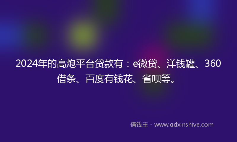 2024年的高炮平台贷款有：e微贷、洋钱罐、360借条、百度有钱花、省呗等。